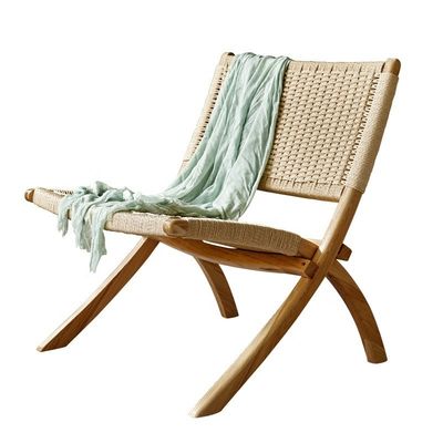 Cadeiras dobráveis de pátio de madeira de estilo de lazer para o exterior e sala de estar com artesanato tecido de rotão natural