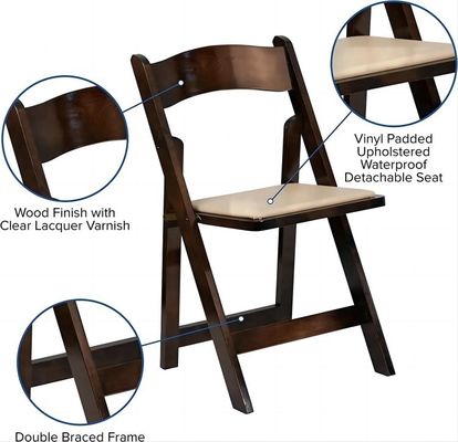 Usos de Eventos de Hotel Cadeiras dobráveis de madeira para casamento Cores populares Branco Hotel Banquete Jantar