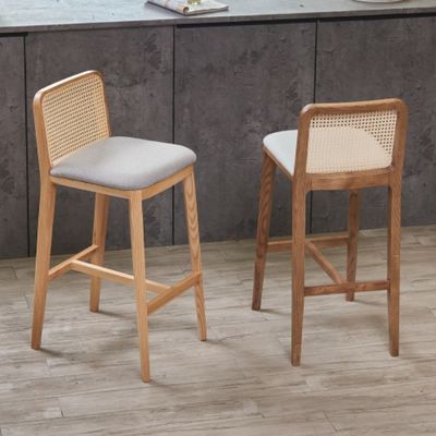PU/Fabric Esfonge Seat Nordic Tapete Bar Stool Cadeira de madeira Cadeira de Rattan para Bar Moderno