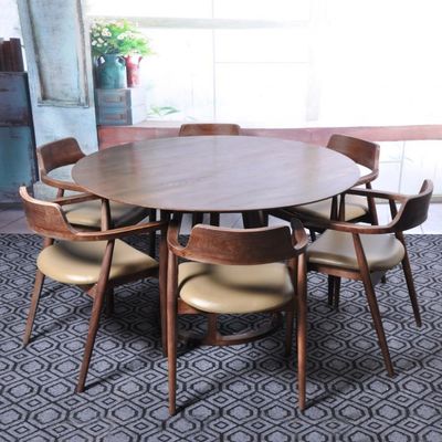 Mobiliário moderno de sala de jantar Estrutura de madeira maciça de nozes Mesa redonda de jantar com design único Design nórdico