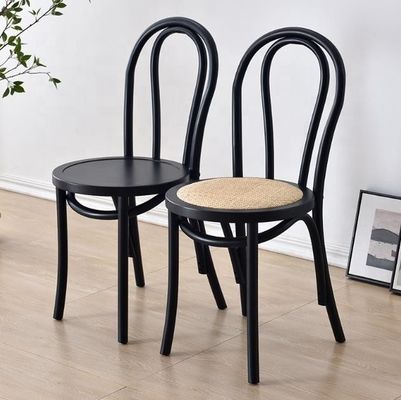 Madeira maciça retro curvo encosto de volta assento de rotão cadeira de jantar em preto/branco/nozes/cores claras de nozes para móveis domésticos