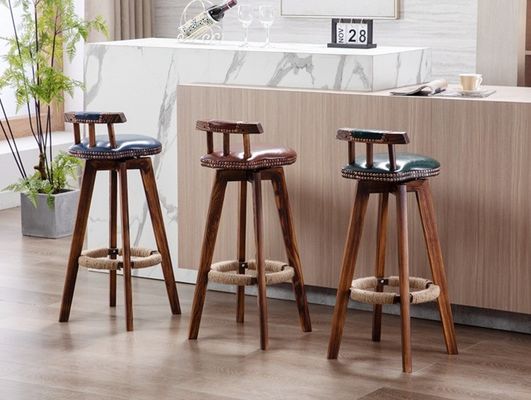 Mobiliário de bar Cadeira alta vintage Barstool de madeira maciça com apoio traseiro lacado