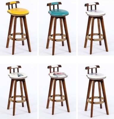 Mobiliário de bar Cadeira alta vintage Barstool de madeira maciça com apoio traseiro lacado