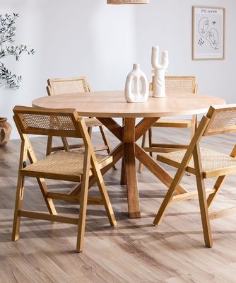 Restaurante Hotel Nordic Modern Natural Rattan Foldable Solid Wood Cadeira de Jantar para Mobiliário de Sala de Jantar