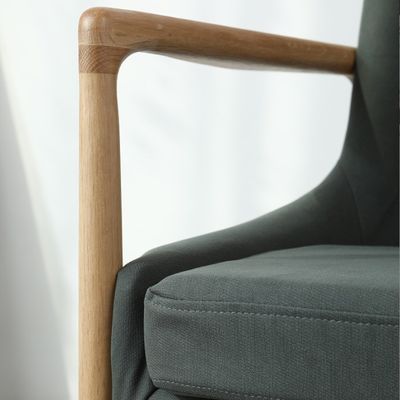 Cadeira de sofá único de madeira estofada cinza/verde para mobiliário de sala de estar moderna