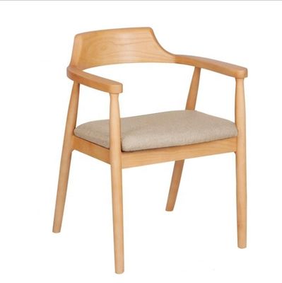 Restaurante Mobiliário de Sala de Jantar Cadeira de Braços de Madeira Moderna com Estrama de Madeira Sólida e Assento de PU