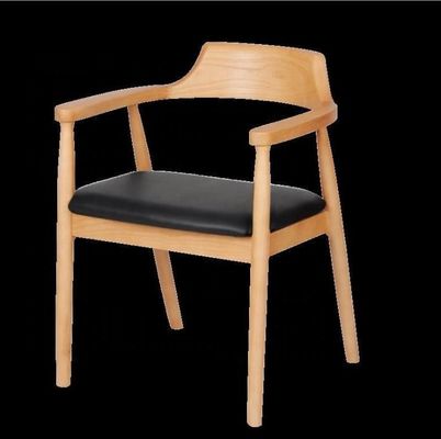 Restaurante Mobiliário de Sala de Jantar Cadeira de Braços de Madeira Moderna com Estrama de Madeira Sólida e Assento de PU