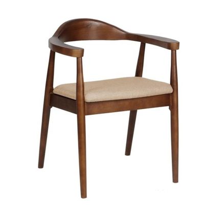 Restaurante Mobiliário de Sala de Jantar Cadeira de Braços de Madeira Moderna com Estrama de Madeira Sólida e Assento de PU