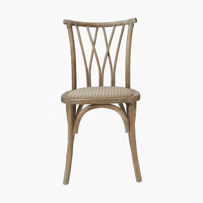 Cadeira de madeira vintage X Cross Back para evento de casamento no hotel restaurante banquete jantar cadeira de casamento empilhável e antiga