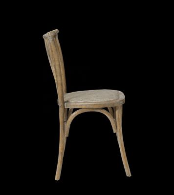 Cadeira de madeira vintage X Cross Back para evento de casamento no hotel restaurante banquete jantar cadeira de casamento empilhável e antiga