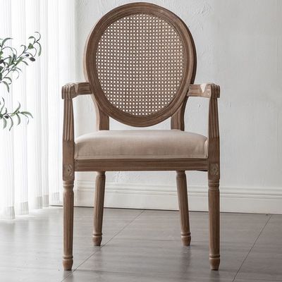 Antique Design Europe Vantage Interior de madeira maciça redonda Cane Rattan Back Cadeira de jantar para estilo tradicional na Europa