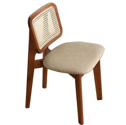 Mobiliário doméstico clássico prático Cadeira de jantar de madeira maciça com design de rotão e assento estofado