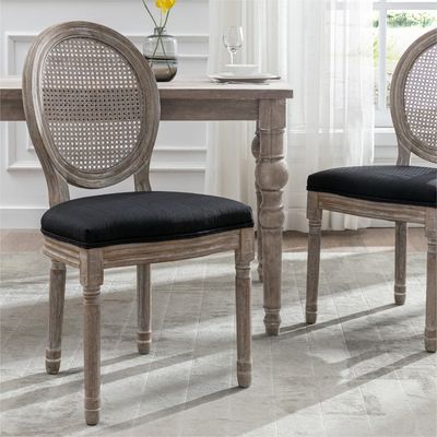 Cadeira de jantar de estilo francês vintage revestida de couro PU com design empilhável e madeira maciça