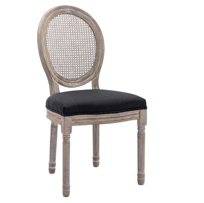 Cadeira de jantar de estilo francês vintage revestida de couro PU com design empilhável e madeira maciça
