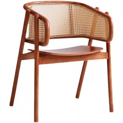 Cadeira de refeição de rotão de madeira maciça de estilo dobrado para sala de estar e sala de jantar