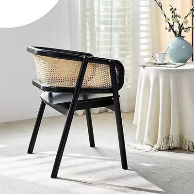 Cadeira de refeição de rotão de madeira maciça de estilo dobrado para sala de estar e sala de jantar