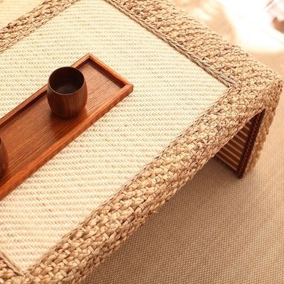 Casa Móveis Estilo de Design Moderno Fim Estrutura de Madeira Natural Palha Tecida Estilo Artístico Japonês Mesa de Café para Sala de estar