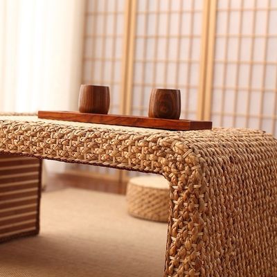 Casa Móveis Estilo de Design Moderno Fim Estrutura de Madeira Natural Palha Tecida Estilo Artístico Japonês Mesa de Café para Sala de estar