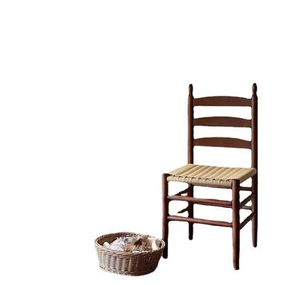 Cadeira de jantar com encosto dobrado com madeira maciça e almofada tecida por corda aceita