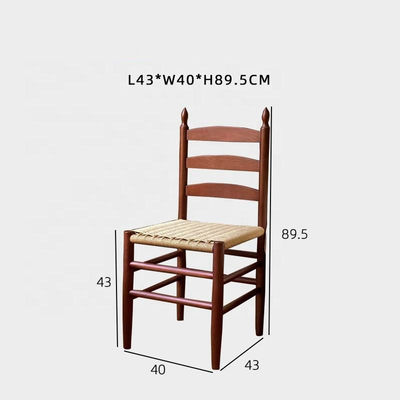 Cadeira de jantar com encosto dobrado com madeira maciça e almofada tecida por corda aceita