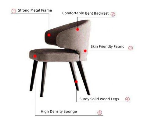 Cadeira de refeição com apoio de costas de asa de veludo de perna de madeira para uma refeição confortável e elegante