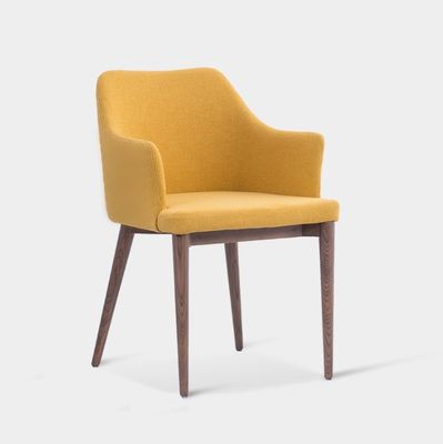 Cadeira de jantar de hotel restaurante com quadro de madeira de cinzas sólidas e assento de espuma de tecido metálico estofado