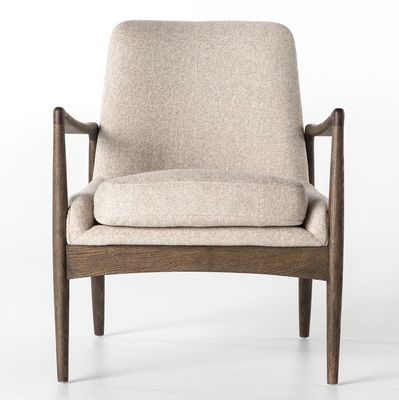 Mobiliário de sala de estar individual Sofá de madeira estofado Cadeira com tecido e almofada de espuma em moldura de madeira