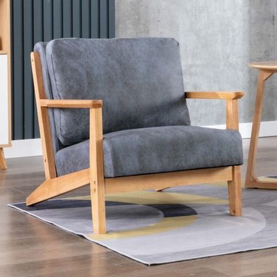Nordic Morden Sofá único de madeira maciça Vintage Cadeira de braço de lazer de madeira Sofá estofado Cadeira reclinável