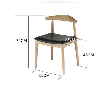 Cadeira de jantar de madeira maciça de couro em PU moderno, sem dobragem e design moderno de chifre