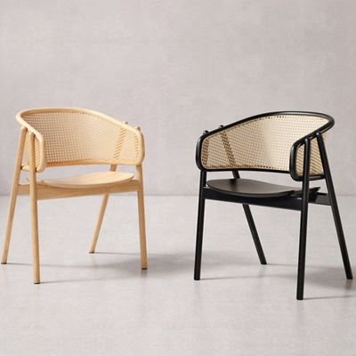 Escola Nordic Wood Cane Wicker Rattan Back Cadeira de Jantar Sala de estar Cadeira de Jantar Rattan Negro Relax Cadeira de Cane