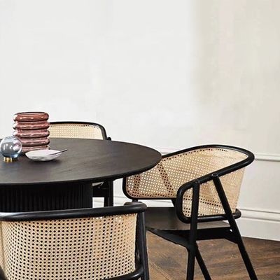 Escola Nordic Wood Cane Wicker Rattan Back Cadeira de Jantar Sala de estar Cadeira de Jantar Rattan Negro Relax Cadeira de Cane