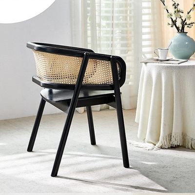 Escola Nordic Wood Cane Wicker Rattan Back Cadeira de Jantar Sala de estar Cadeira de Jantar Rattan Negro Relax Cadeira de Cane