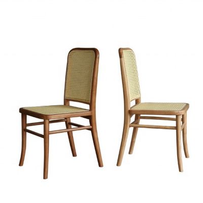 Mobiliário geral de sala de jantar Cadeira de mesa de madeira maciça com banco de rotão e encosto de cana