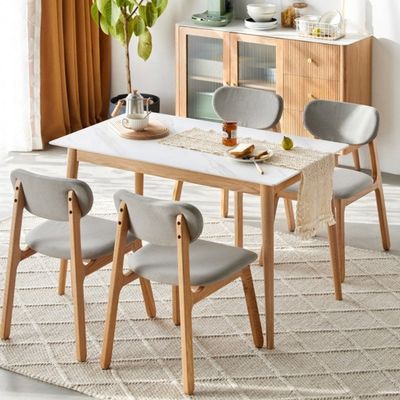 Excelente mesa de jantar retangular e combinação de cadeiras para sala de estar