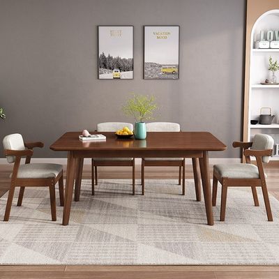 Excelente mesa de jantar retangular e combinação de cadeiras para sala de estar