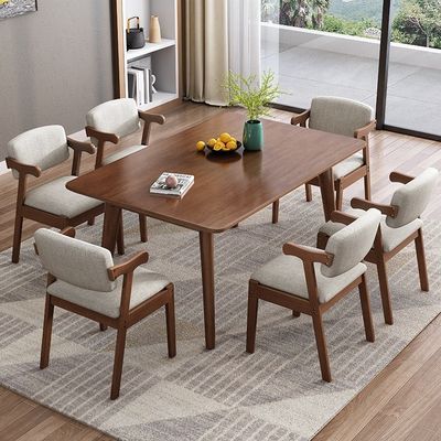 Excelente mesa de jantar retangular e combinação de cadeiras para sala de estar