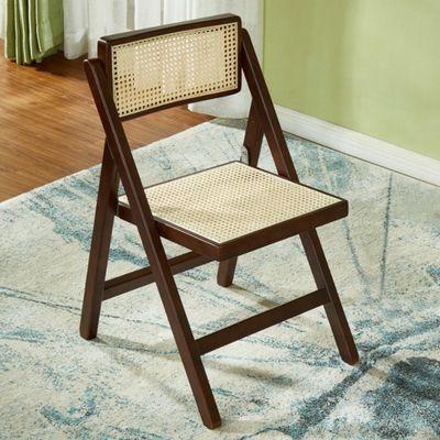 Cadeira de refeição dobrável de madeira maciça e rotão para aparência natural Móveis modernos