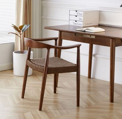 Assento de cordão tecido Poltrona nórdica para sala de estar Sala de reuniões W59*D47*H73CM acabamento lacado madeira moderna