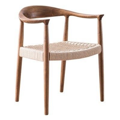 Cadeira de sala de estar moderna de corda tecida de madeira maciça Cadeira de jantar com encosto de braço