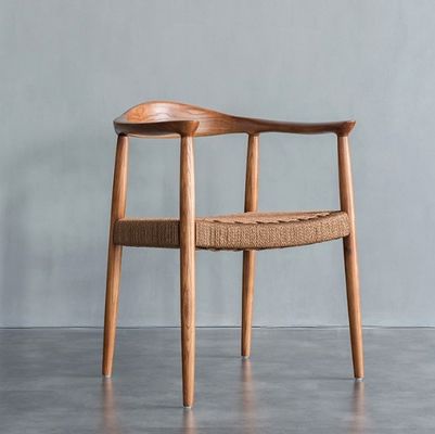 Cadeira de sala de estar moderna de corda tecida de madeira maciça Cadeira de jantar com encosto de braço