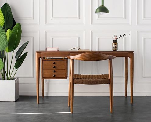 Cadeira de sala de estar moderna de corda tecida de madeira maciça Cadeira de jantar com encosto de braço