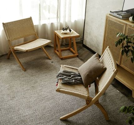 Elegancia sem esforço acabamento lacado nórdico clássico tecido cordão madeira maciça cadeira de salão dobrável para sala de estar