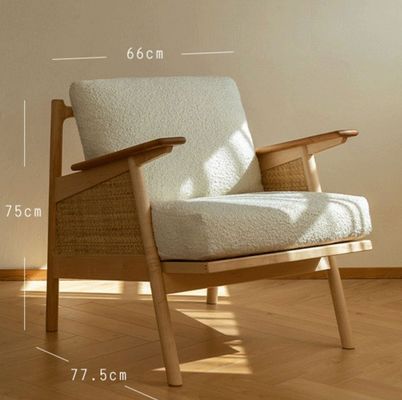 Casa Mobiliário Geral Lounge Nórdico Sofá de madeira cadeira com travesseiro de penas natural tecido de rotão cadeira de madeira maciça