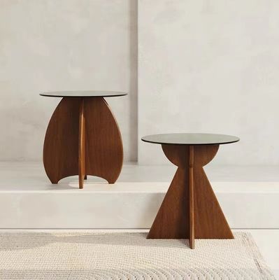 Madeira maciça de vidro de lado redondo mesa de cima mesa de café para sala de estar design geral móveis para casa acabamento lacado