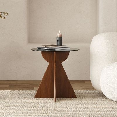 Madeira maciça de vidro de lado redondo mesa de cima mesa de café para sala de estar design geral móveis para casa acabamento lacado