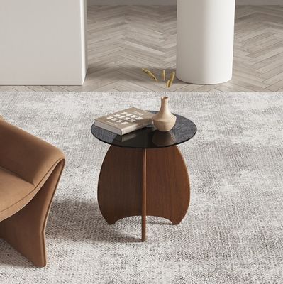 Madeira maciça de vidro de lado redondo mesa de cima mesa de café para sala de estar design geral móveis para casa acabamento lacado