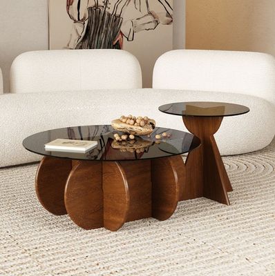 Madeira maciça de vidro de lado redondo mesa de cima mesa de café para sala de estar design geral móveis para casa acabamento lacado