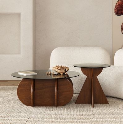 Madeira maciça de vidro de lado redondo mesa de cima mesa de café para sala de estar design geral móveis para casa acabamento lacado