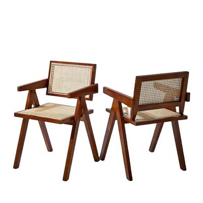 Morden Dining Fruniture Cadeira de jantar específica para jardim vintage Cane Rattan Wicker Poltrona de madeira na sala de jantar do hotel