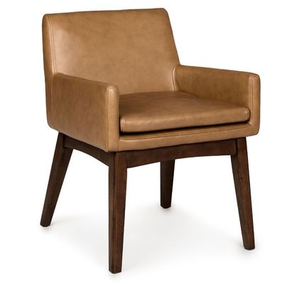 Cadeira de restaurante W57*D57*H76CM com estrutura de madeira maciça e estofamento de couro PU em estilo moderno nórdico